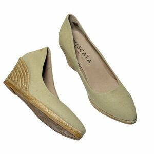VISCATA Roses V-Cut Canvas Espadrille Wedges Pointed Toe Sage Green Spain Size 8